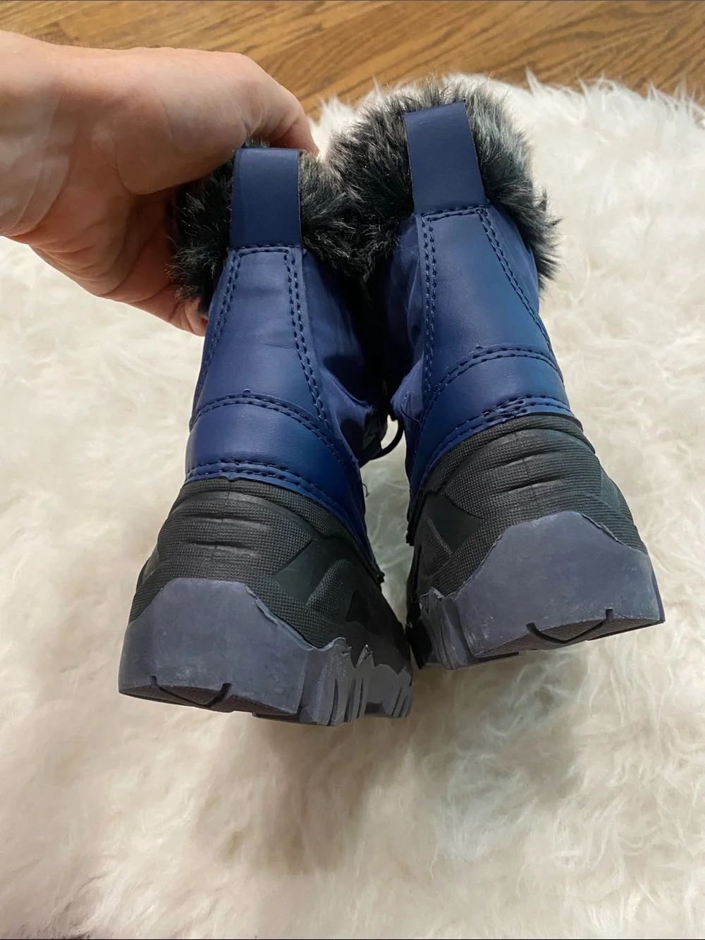Kids Waterproof Snow Boots with Faux Fur Trim - Navy